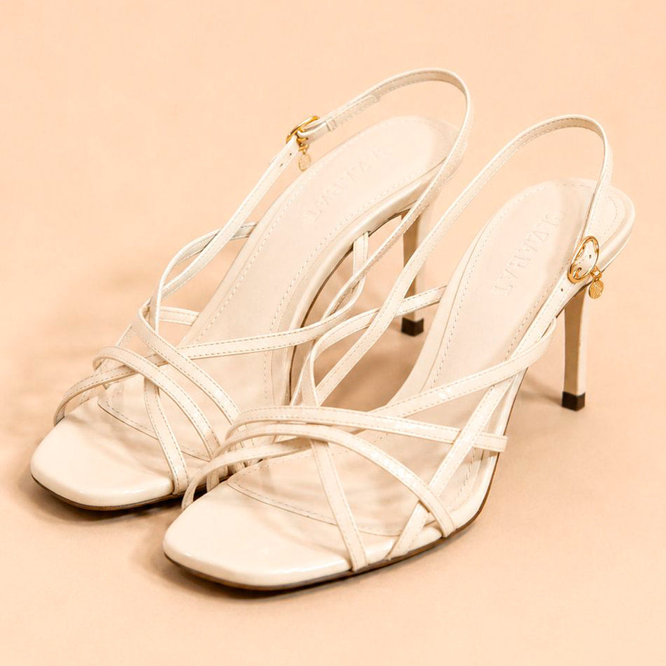 Cazabat Sandales Sage - cuir verni - blanc cassé - Talon : 7 cm