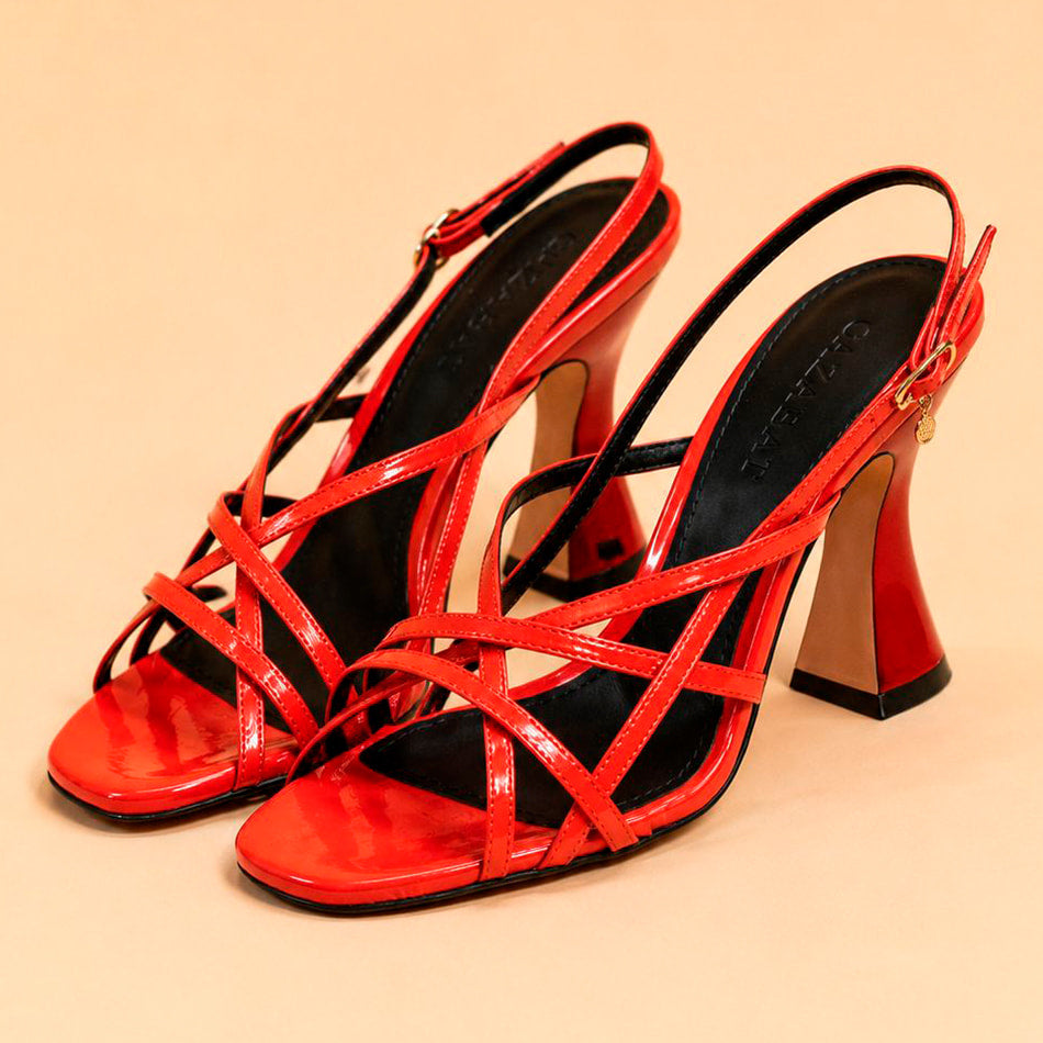 Cazabat Sandales Stella - cuir - rouge - Talon : 9 cm