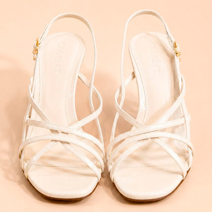 Cazabat Sandales Sage - cuir verni - blanc cassé - Talon : 7 cm