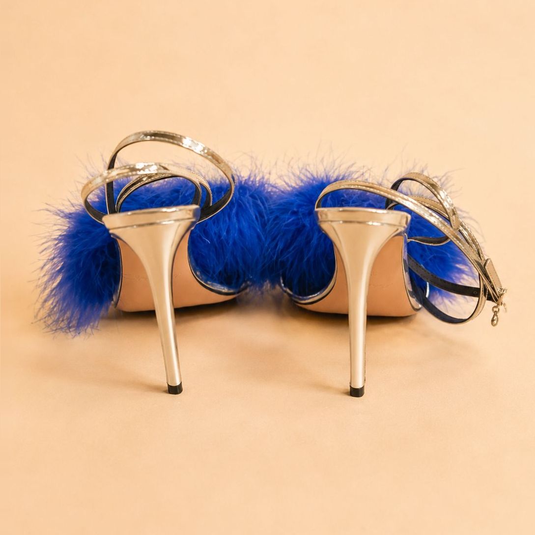 Cazabat Sandales Omyra - cuir - argenté et bleu - Talon : 10.5 cm