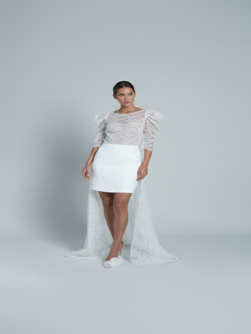 Robe Courte Avec Traine Negin - Blanc