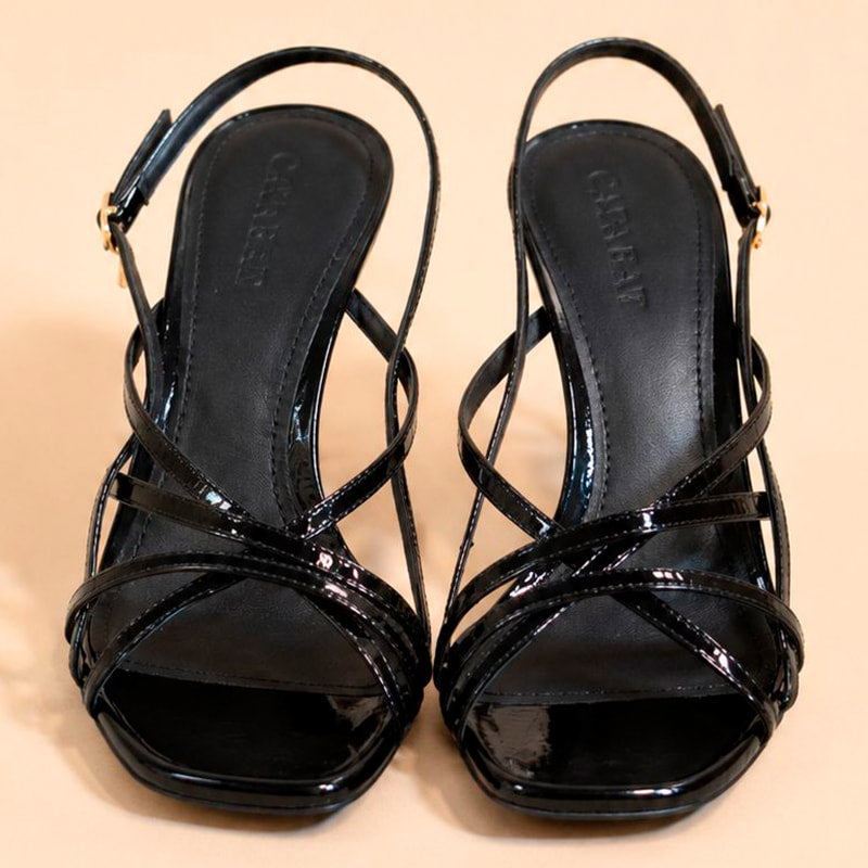 Cazabat Sandales Sage - cuir verni - noir - Talon : 7 cm