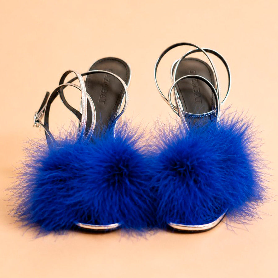 Cazabat Sandales Omyra - cuir - argenté et bleu - Talon : 10.5 cm