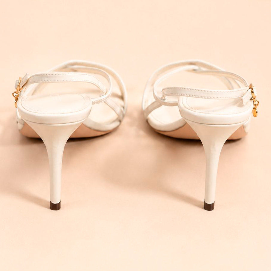 Cazabat Sandales Sage - cuir verni - blanc cassé - Talon : 7 cm